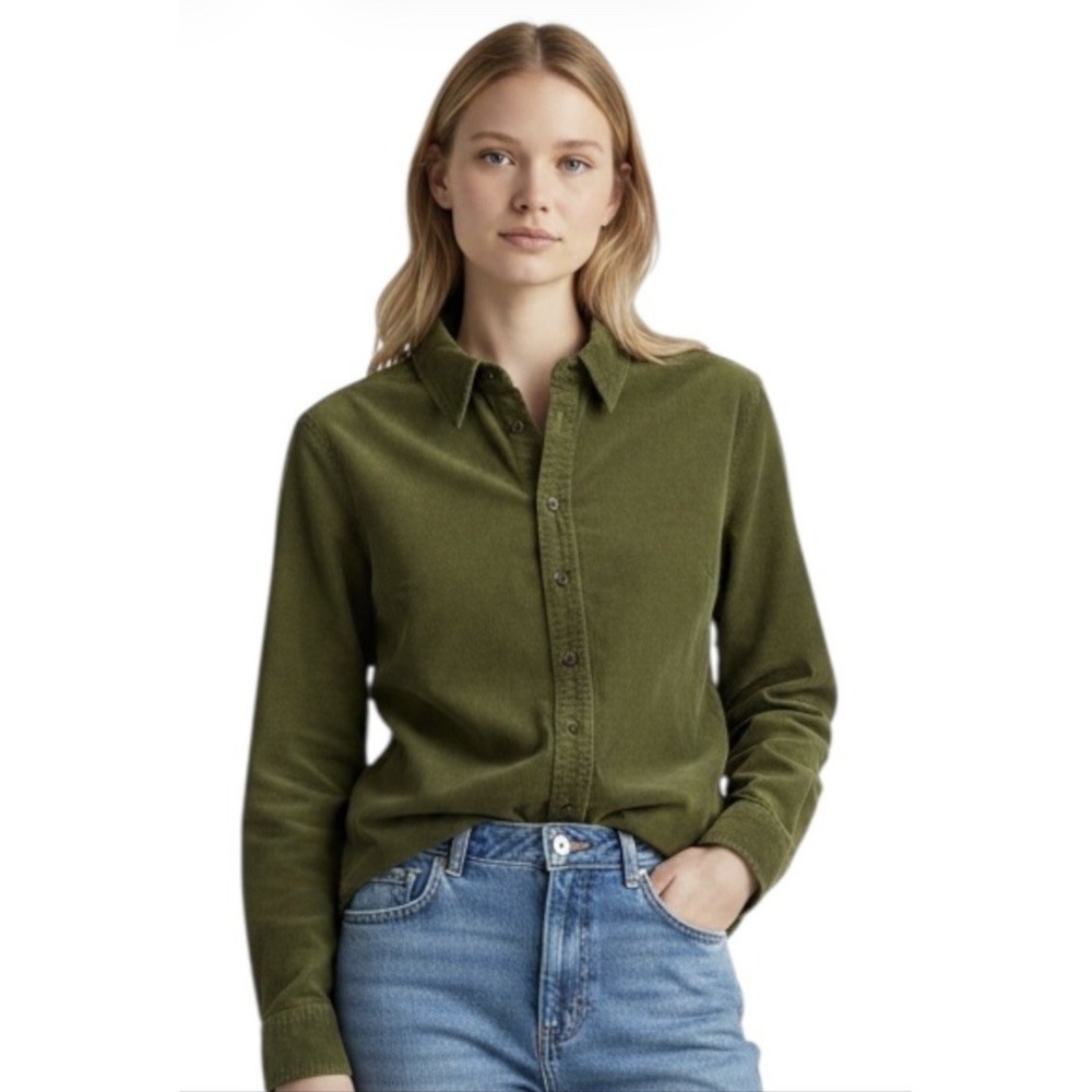 Boden Corduroy Shirt Size US 8 Moss Green Button Up Preppy Granola 100% Cotton